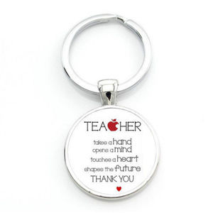 Silver Teacher Apple Inspirational Cabochon Key Holder Ring New Appreciation